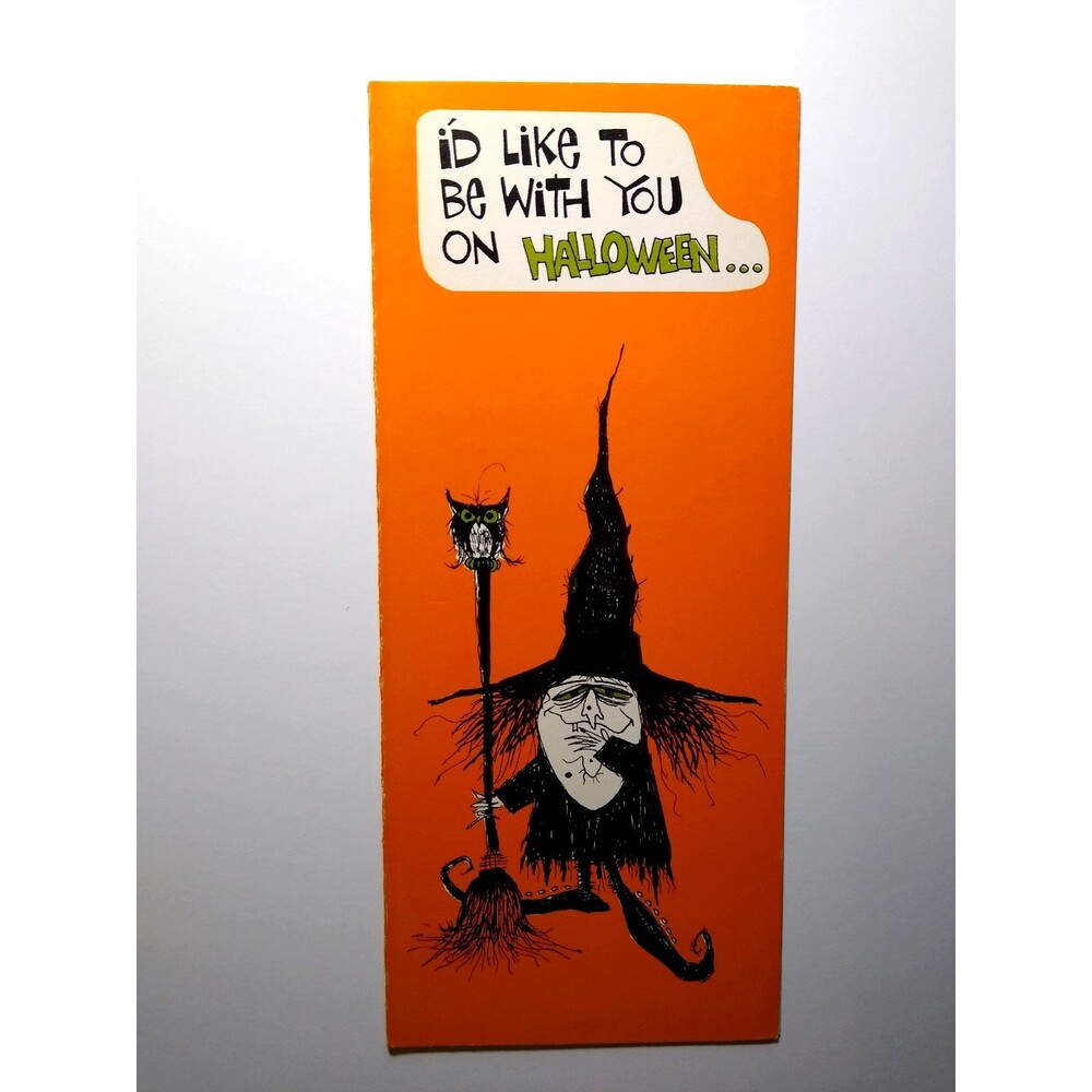 Halloween Greeting Card Vintage Like To Be With You Cool Witch Owl Reed Starline